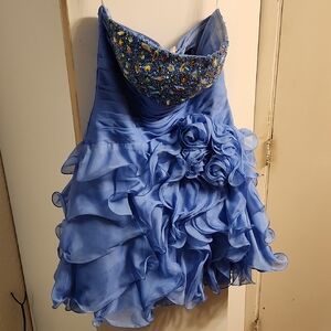Cinderella Blue Strapless Dress with Floral Details
